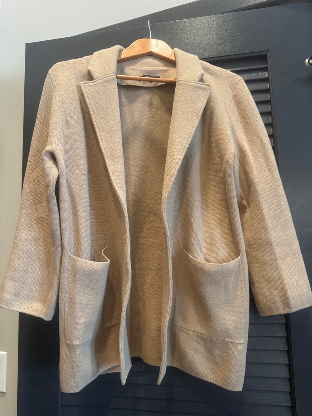 Quince Beige Open-Front Longline Blazer
